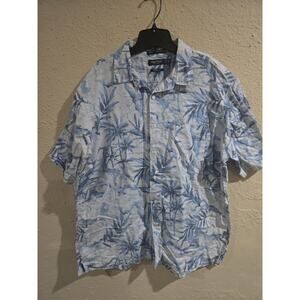 Vintage Nautica Button Down Shirt, Men's Blue Floral Short Sleeve Cotton, XL